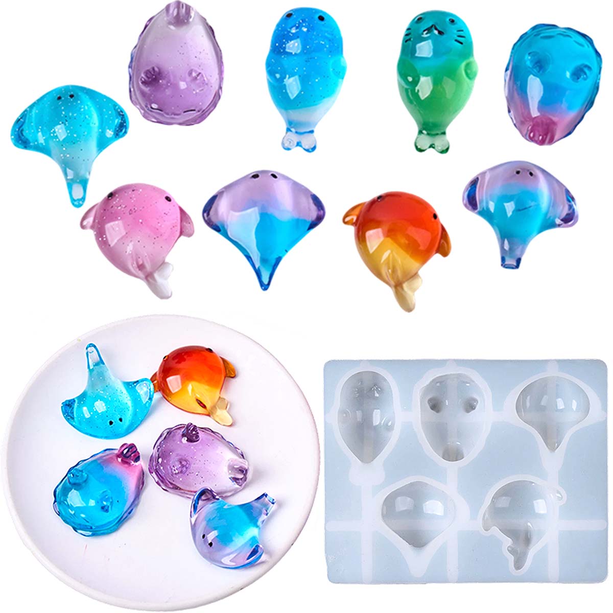 Soap Making Dish - 3D-Heilungs-Silikonform mit Kawaii Manta-Rochen- und Wal-Motiv
