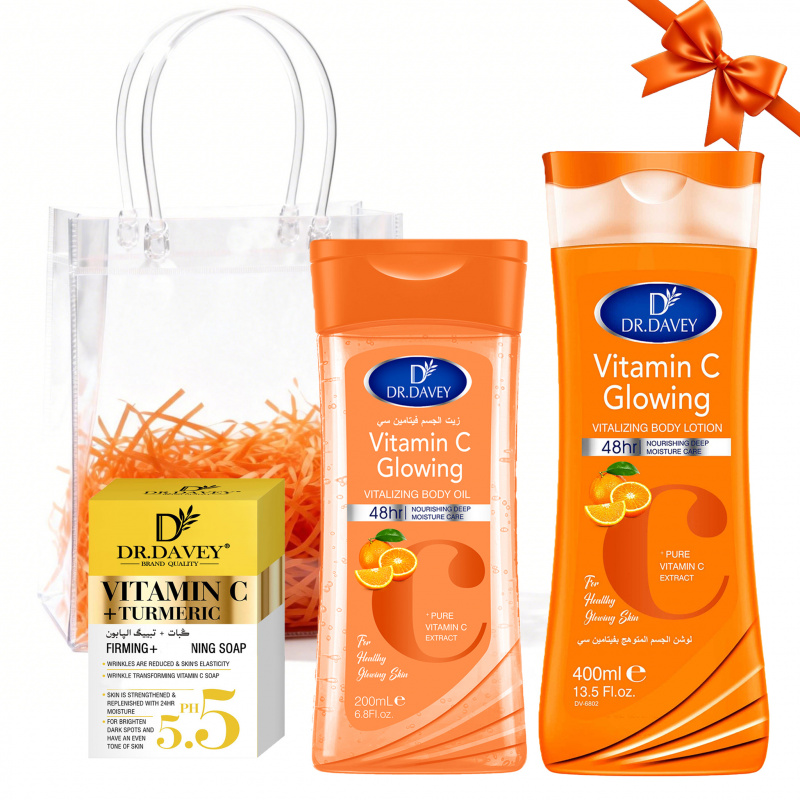 Castor Oil Soap - DR.DAVEY VITAMIN C Hautpflege-Set 3-teilig Körperlotion+Seife+Körperöl